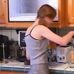 Husband and wife fuck cute redheaded babysitter with small tits on couch